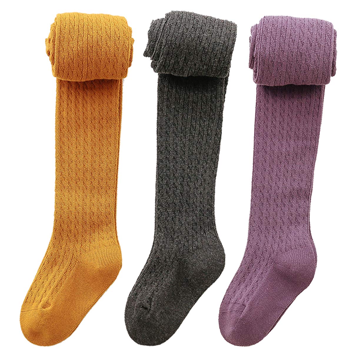 vanberfia Knit Baby Girls Tights: Cable Knit Cotton Warm Footed Leggings