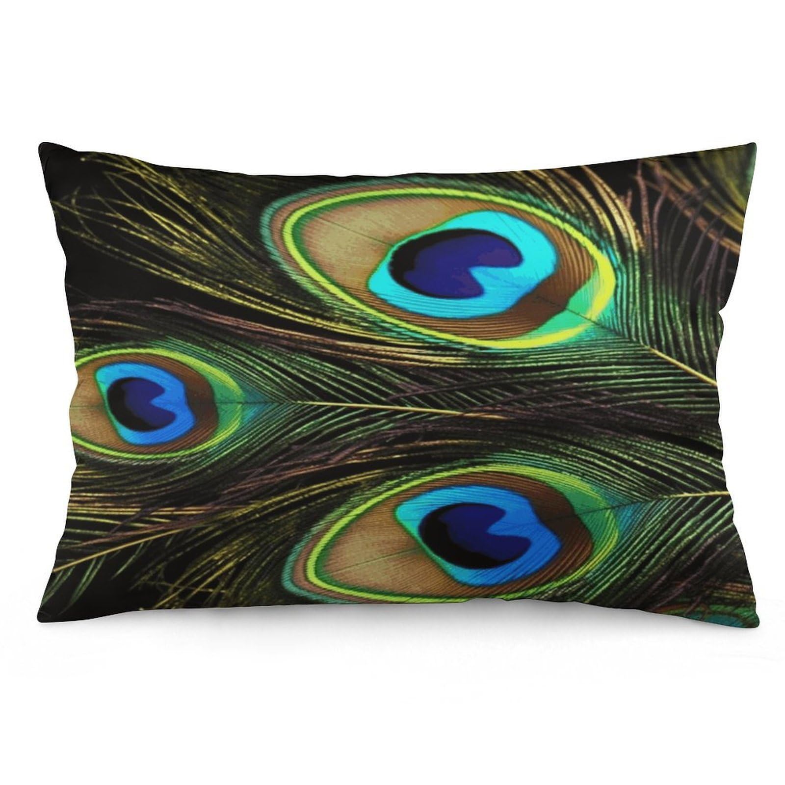 Peacock Feathers Throw Pillow Cover Soft Lumbar Pillow Covers with Zipper Breathable Rectangular Cushion Case Polyester Pillow Case Decorative Body Pillow Cover for Couch Bed