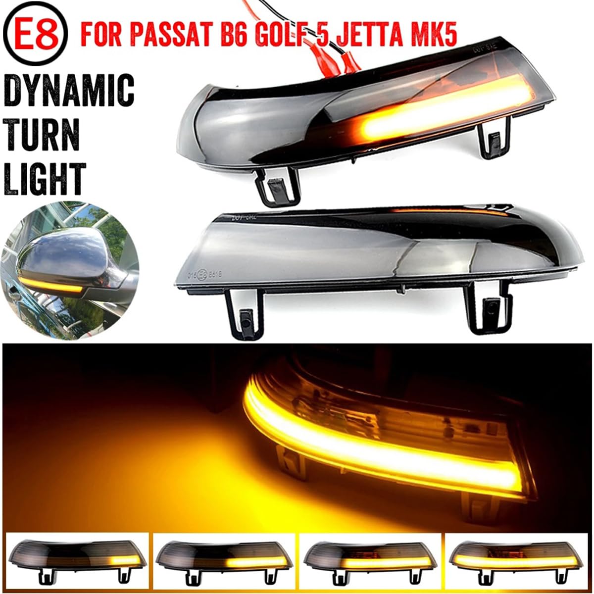 2PCS Indicatore Dinamico LED per Specchietto Retrovisore Compatible For Volkswagen VW GOLF 5 Jetta MK5 Passat B5.5 B6 EOS Freccia Sequenziale Luce Freccia a Scorrimento Lampada Laterale Dinamica