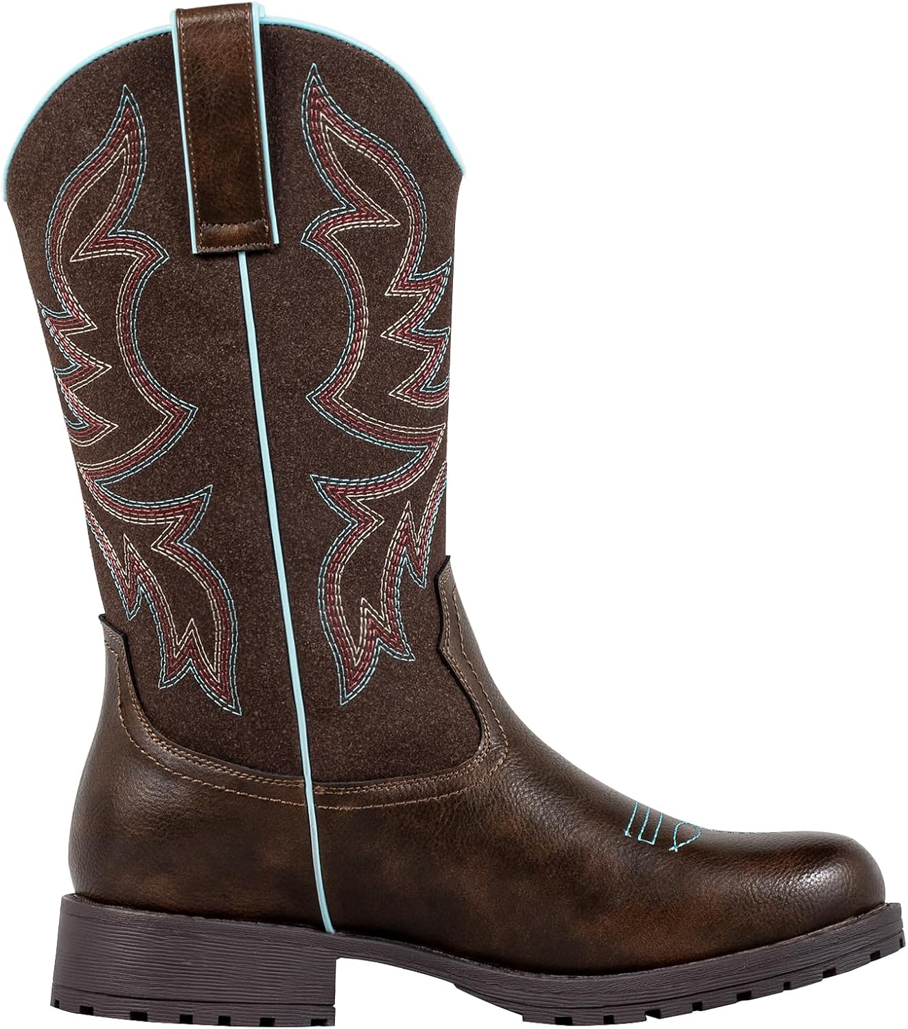 Women's Cowboy Boots Mid Calf - Lightweight, Non-Slip Round Toe Western Cowgirl Work Boots with Thick Latex Insoles & Breathable Mesh Lining