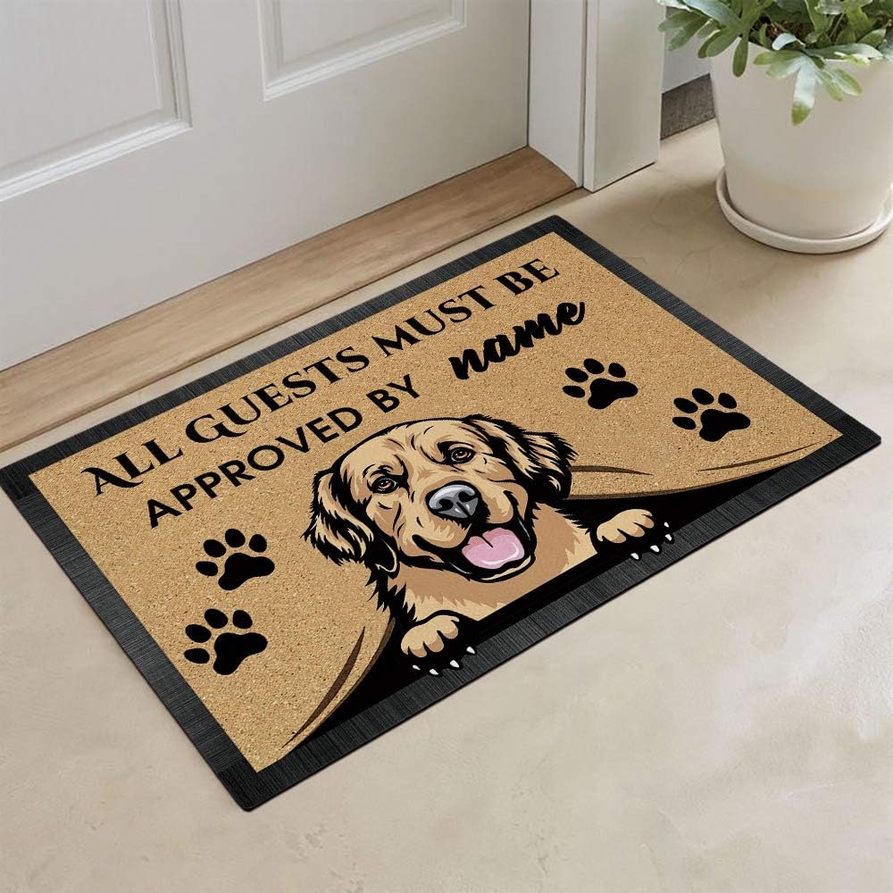 Personalized Peeking Dog Doormat with My Love Dog Golden Retriever All Guest Must Be Approved by Rugs for Home Decor 23.6 x 15.7 Inch