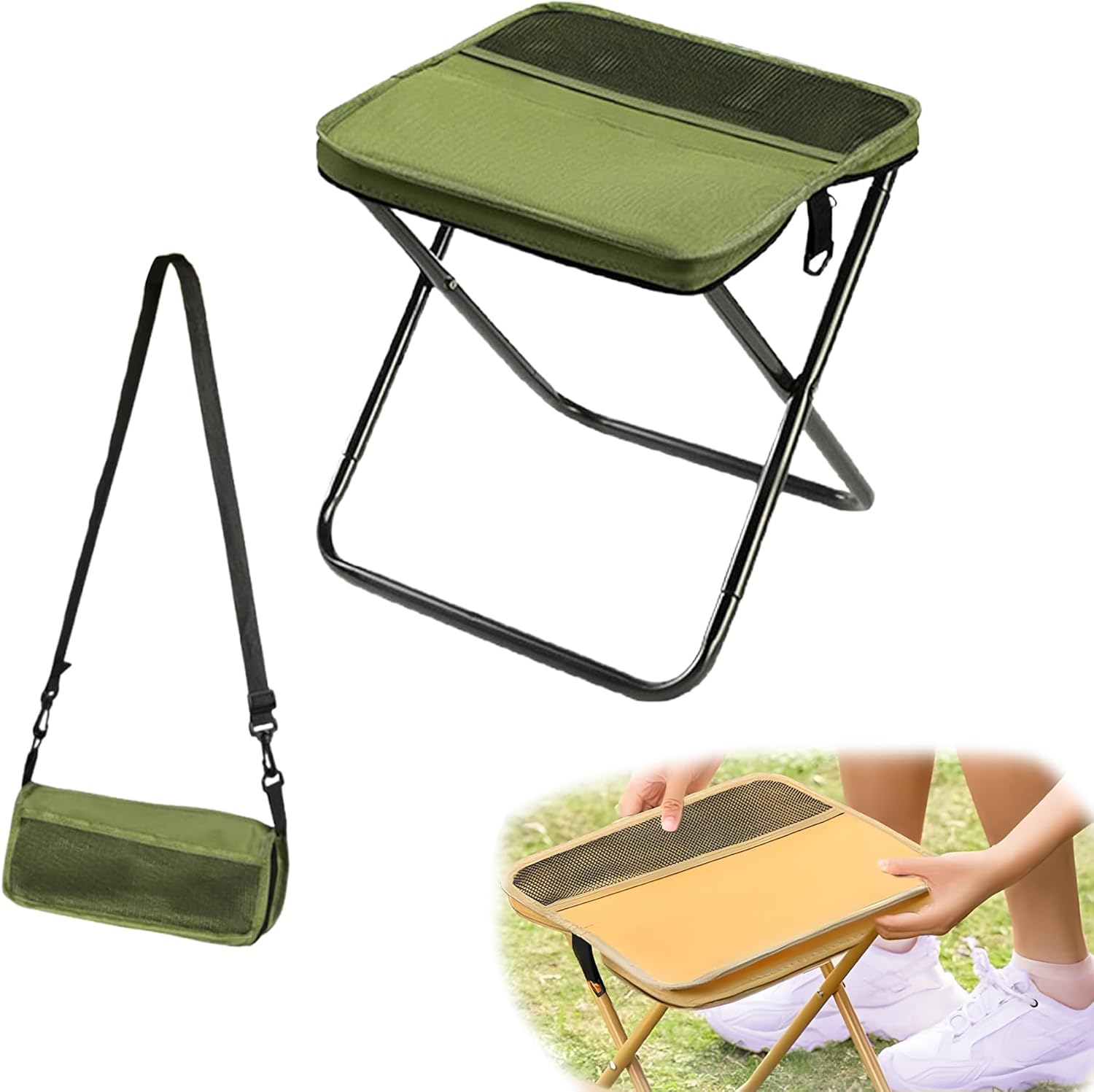 Portable Stool for Mountaineering and Hiking, 2026 New Foldable Backpack Stool with Carrying Bag, Compact Camping Chair Outdoor Footstool for Picnic Hiking Fishing (Green, Small)