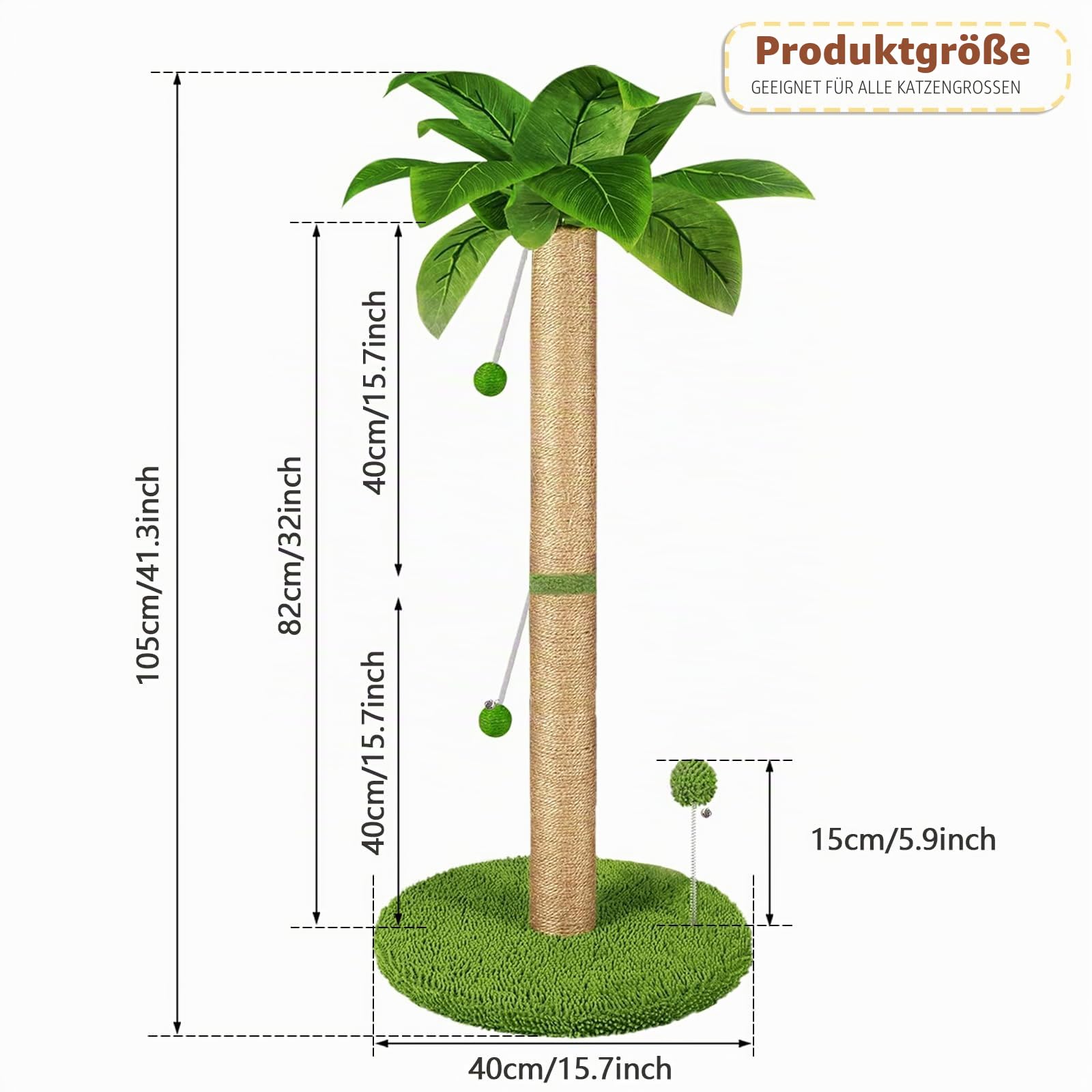 Kratzbaum für Katzen, 82 cm hoch, mit Premium-Sisalseil, zwei interaktiven baumelnden Bällen und Federballspielzeug für Indoor-Kätzchen und Katzen