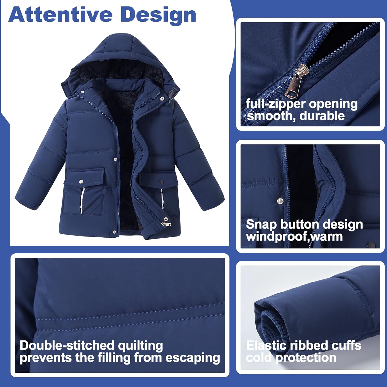 UVIPC 6-12 Years Boys Winter Coat Kids Warm Jacket Wind Water-Resistant Puffy Coats Outwear Toddler Hood Fleece Inner - Image 4