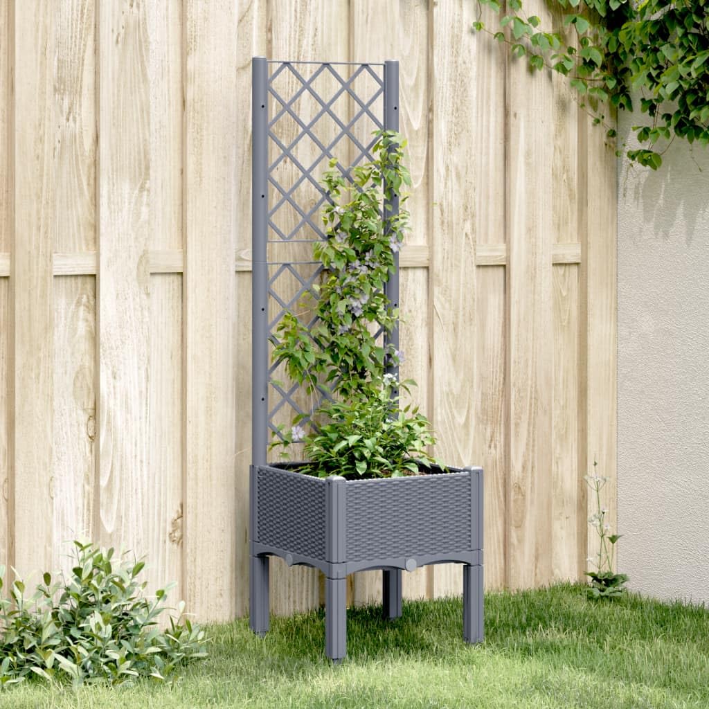 Homgoday Jardinera de jardín con celosía gris, 40 x 40 x 142 cm, de polipropileno, jardinera con rejilla para jardín, jardinera de exterior, jardinera balcón