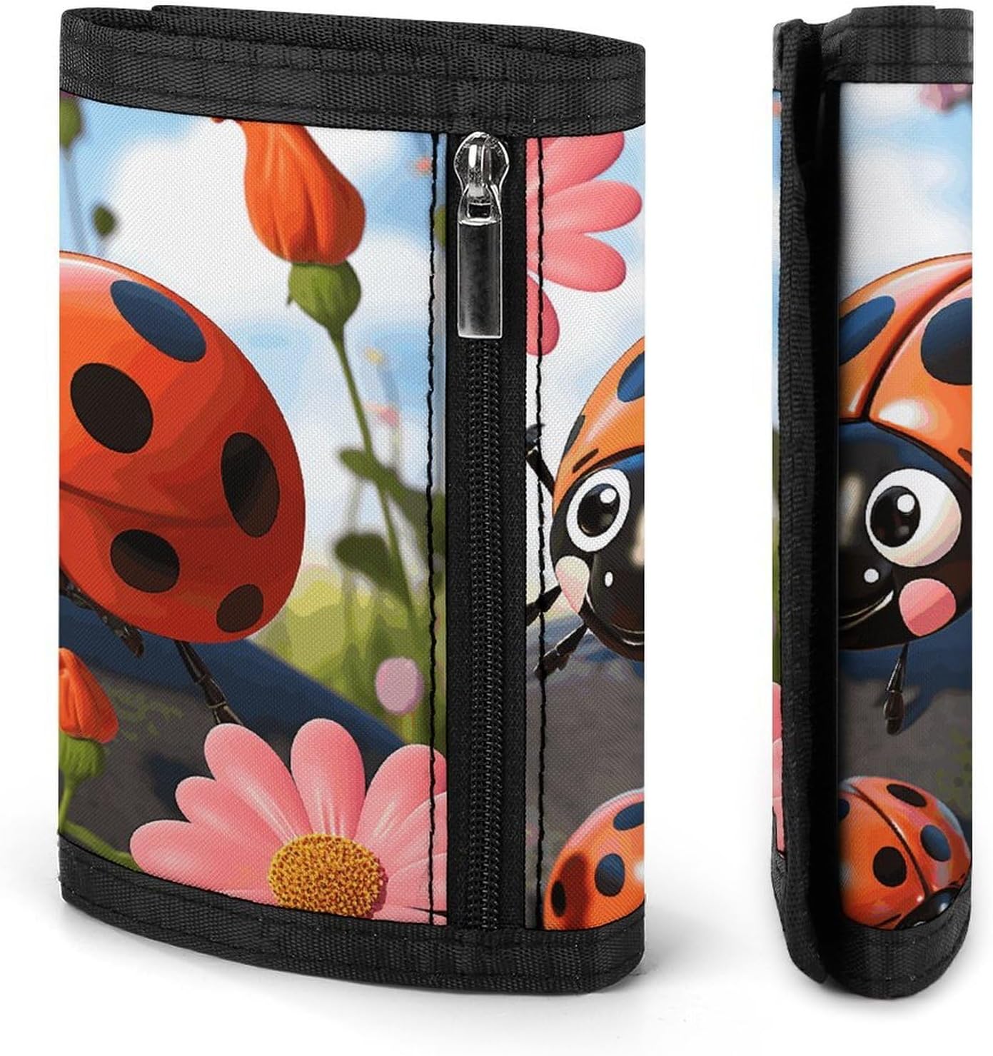 Cartoon Ladybug Flower Wallet for Men, Extra Capacity Trifold Wallet for Women, Foldable Money Clip with ID Window for Pocket, Credit Card Holder, Personalized Wallets for Travel image 3