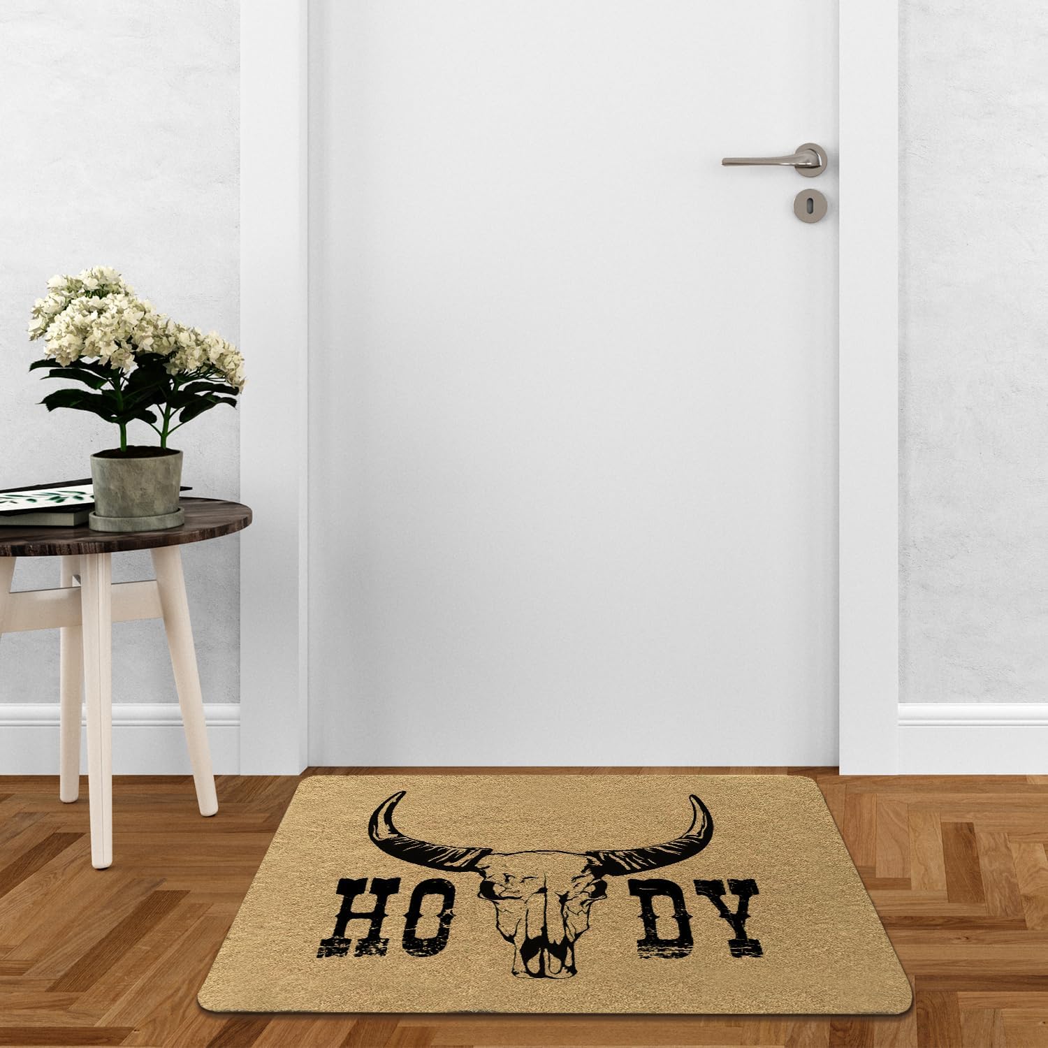 Howdy Door Mat,Bull Decor for The Home,Western Gifts,17"X30"