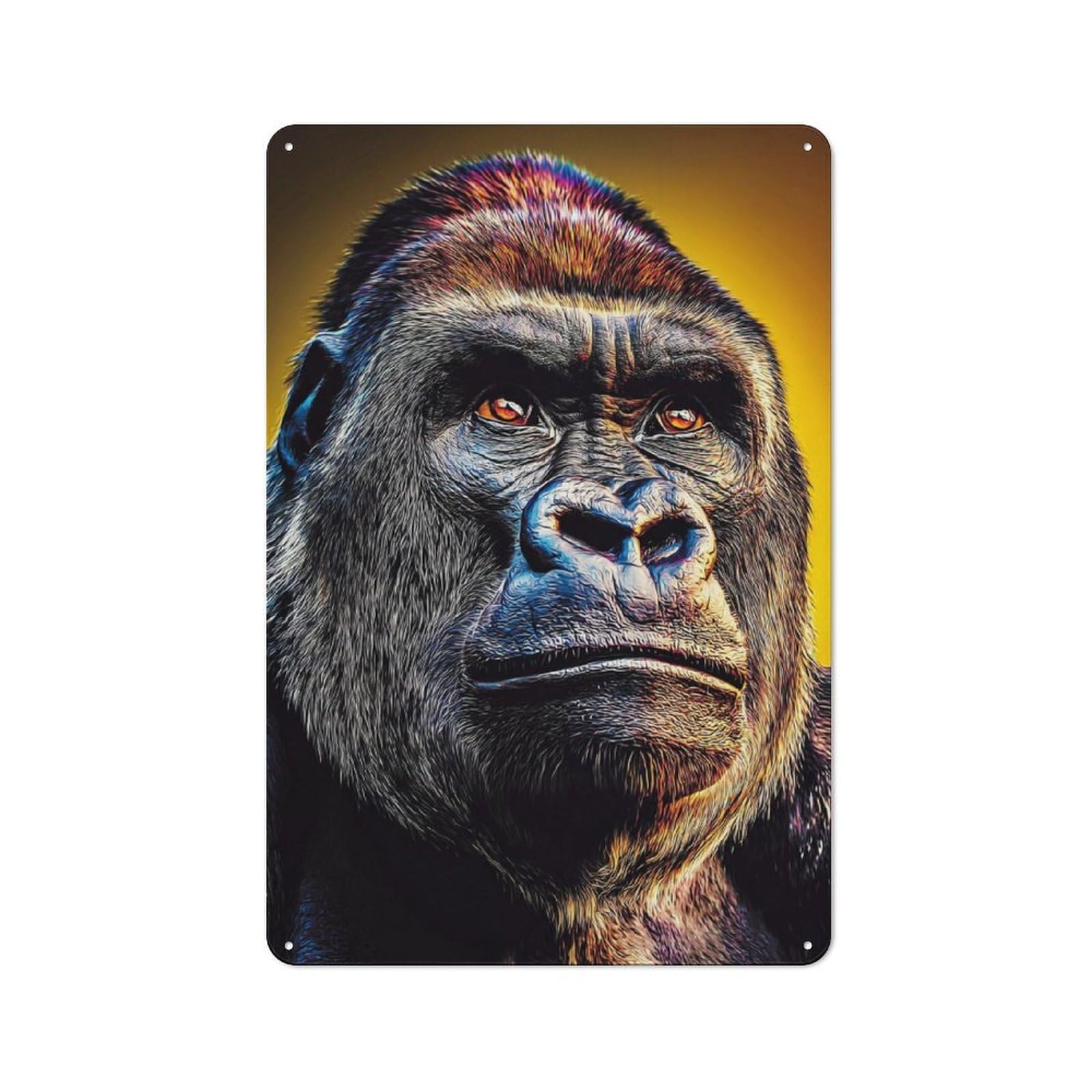 Junmoney Colorful Gorilla Portrait -4 Rustic Metal Plaque 30X20cm For Hobby Room Or Studio, For Creative Interior Collectors