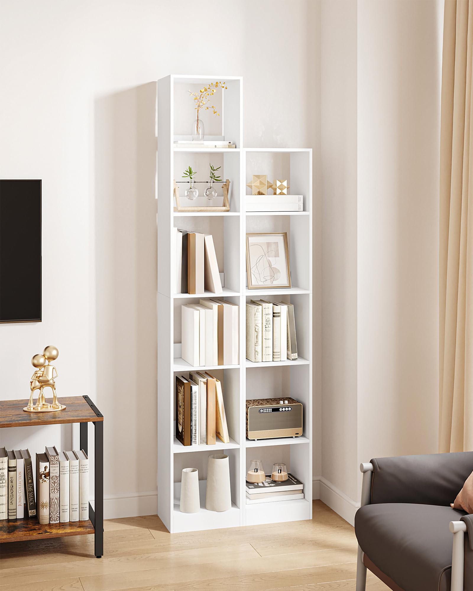 Hzuaneri Bibliothèque, Étagère de Rangement, Meuble, Cube, pour Salon, Bureau, Chambre, Style Scandinave, 24 x 30 x 184,4 cm, Blanc BC09603X