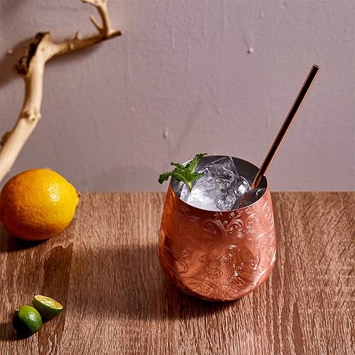 Miniatura 5 de Sky Fish Copas de vino de acero inoxidable sin tallo, chapado en cobre de 18 onzas, juego de 4