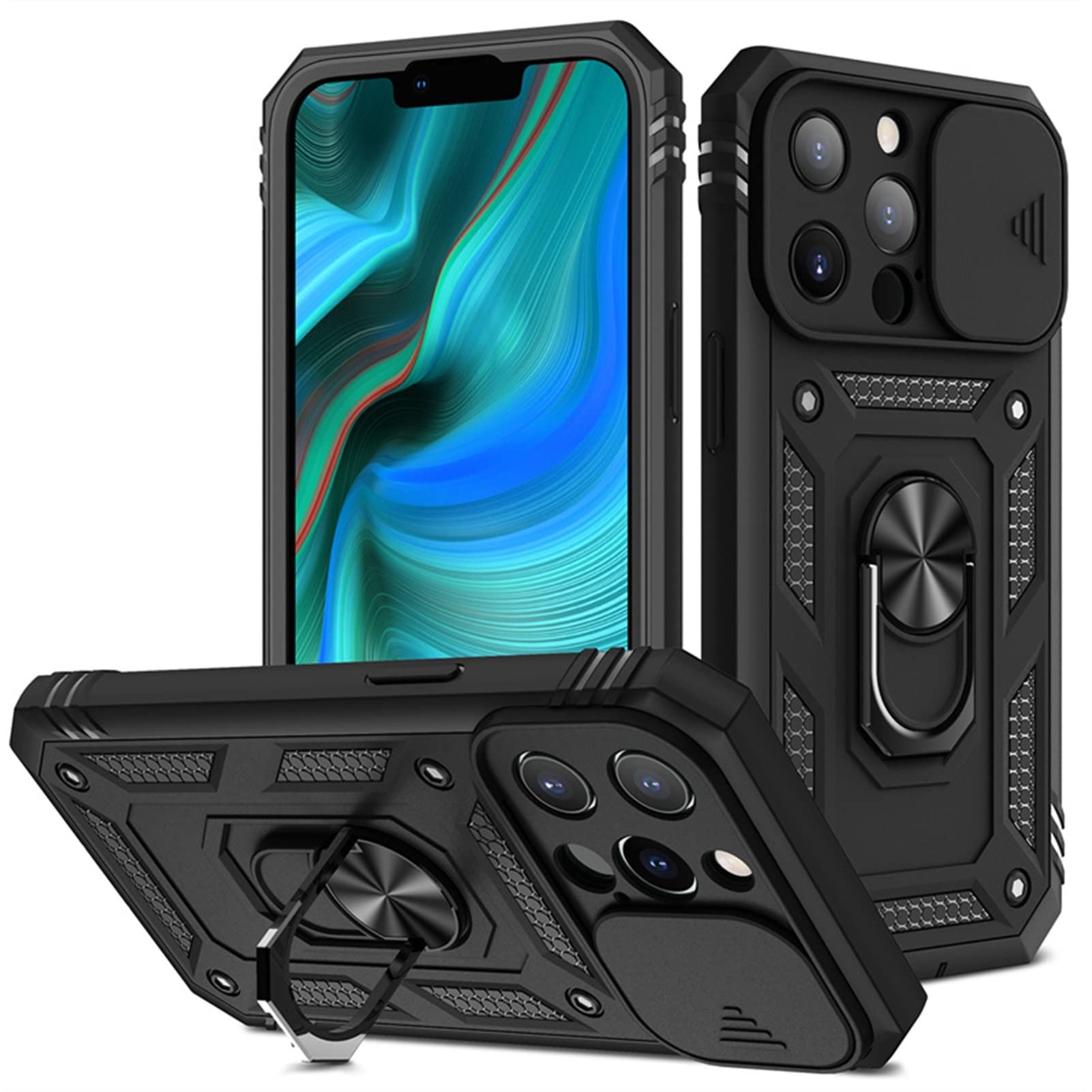 Coque de luxe iPhone 13 Mini avec support bague et protection objectif blindée - 8