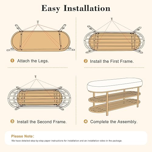 Miniatura 15 de Banco de almacenamiento de zapatos de 46 pulgadas con cojín, banco de entrada de 2 niveles, patas de metal moderno, zapatero con estante para