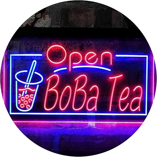 ADVPRO Boba Tea Open Café de doble color LED Neon Sign azul y rojo 12 x 8 pulgadas st6s32-i4031-br