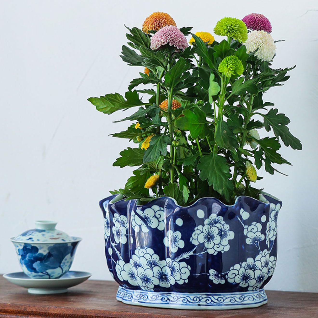 DFGHNBVC Chinoiserie Blue And White Porcelain Decorative Flower Pot Ceramic Planter Pot With Drainage Hole For Bonsai Plants Flower Aloe Indoor Home Decoration