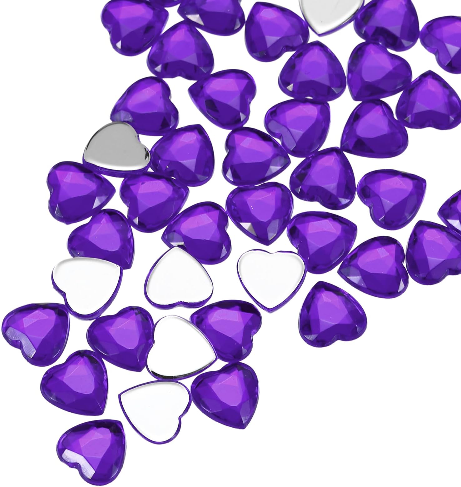 Generic 100 Pcs Acrylic Heart Rhinestone 8mm Flat Back Plastic Gems Jewelry Stickers for Craft Bead Face Painting Costume Jewelry Making, Deep Purple