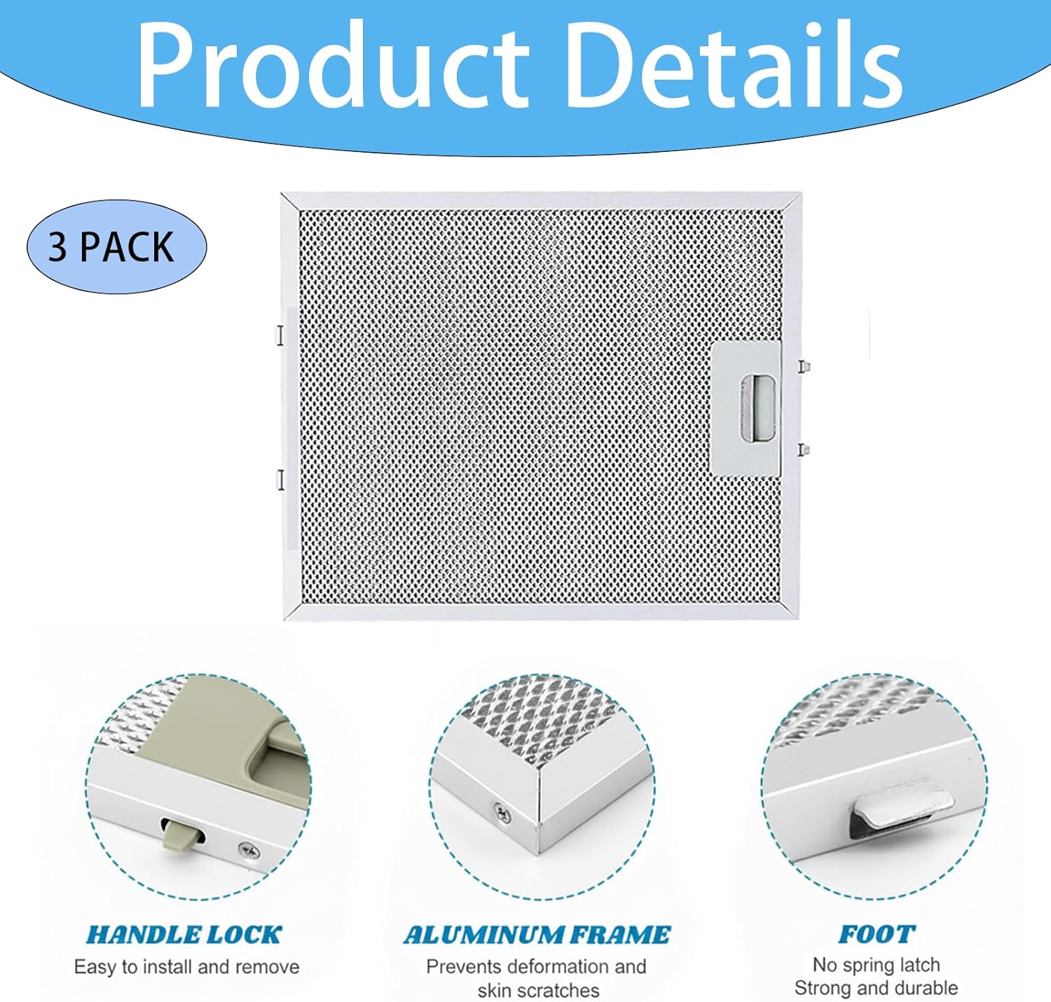 W10169961A Range Hood Grease Filter (3-Pack), 10.5" x 12" Upgraded 5-Layer Aluminum Mesh Vent Hood Filter Compatible with Whirlpool, KitchenAid, Jenn-Air, IKEA - Replaces W10875058, W11245983, 8190858