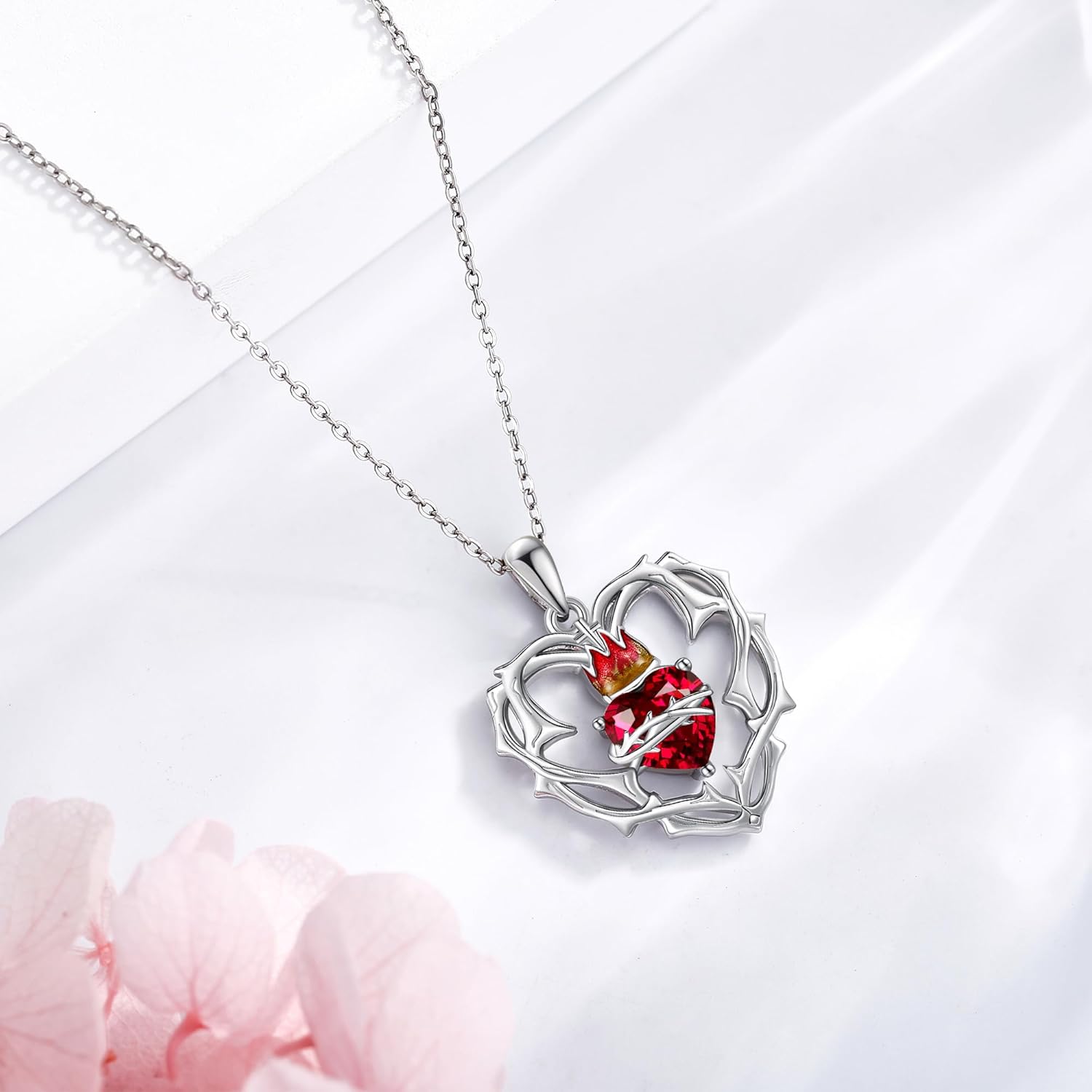 Sacred Heart of Jesus Necklace S925 Sterling Silver Zirconia Cross Sacred Heart Jewelry Christian Gifts for Women - Image 2