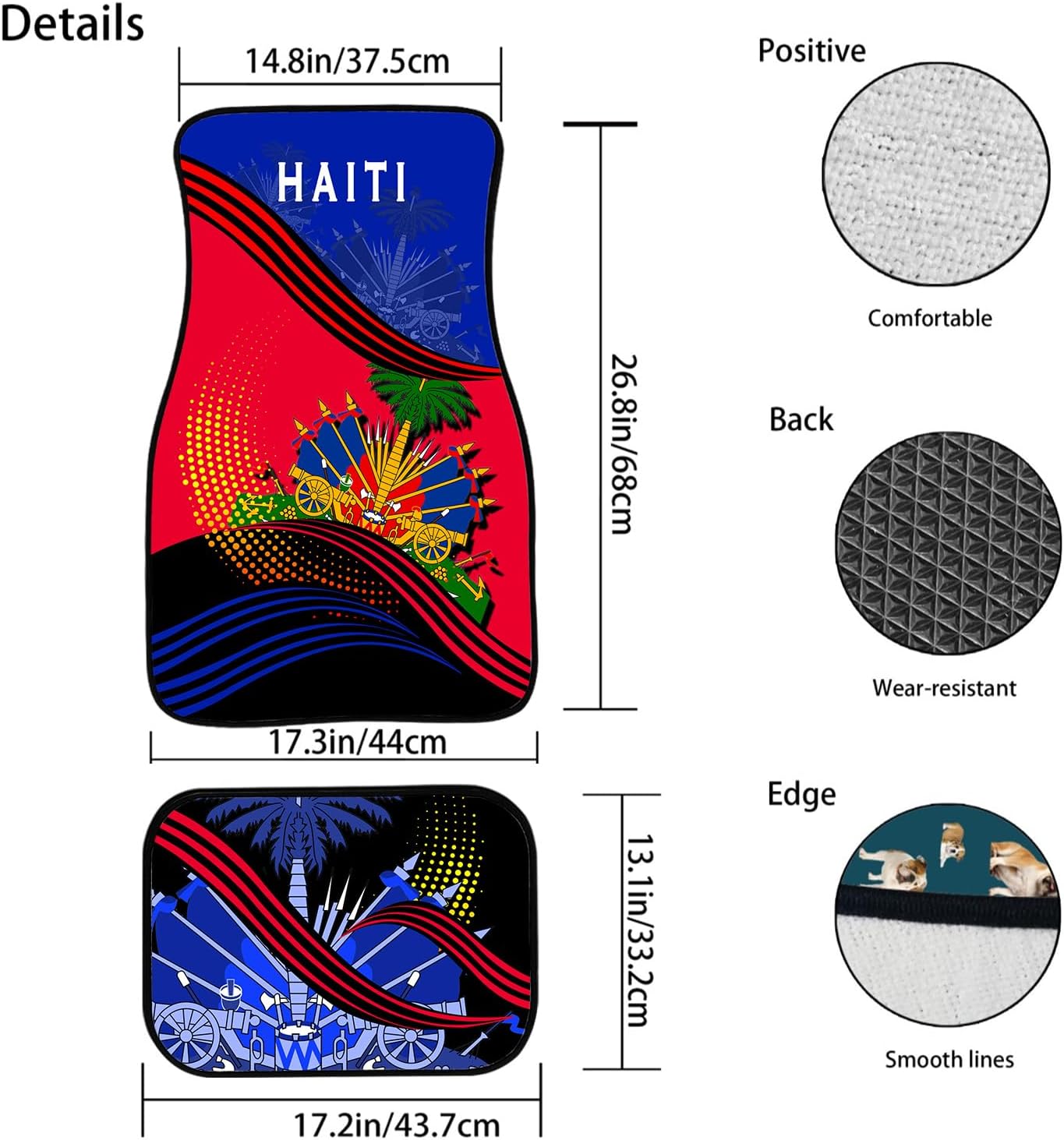 Howilath Auto Floor Mat Set of 4, Haitian Flag Pattern Car Front & Back Floor Carpet Non Slip Anti Dirty Foot Pad Rug Automotive Accessories