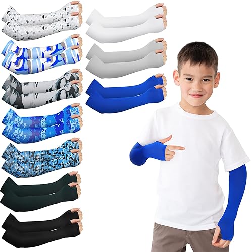 Mepase 10 pares de mangas de brazo para niños, mangas de brazo para niños, protección solar UV, mangas de enfriamiento, mangas de compresión