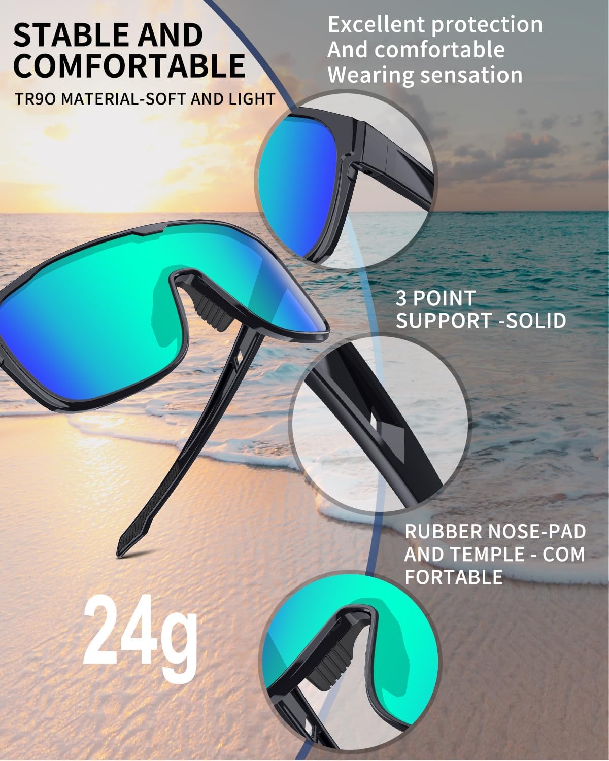 Rosemal Polarized Sports Sunglasses Cycling Sunglasses Running Biking Baseball for Men Women Youth UV400 - Image 3