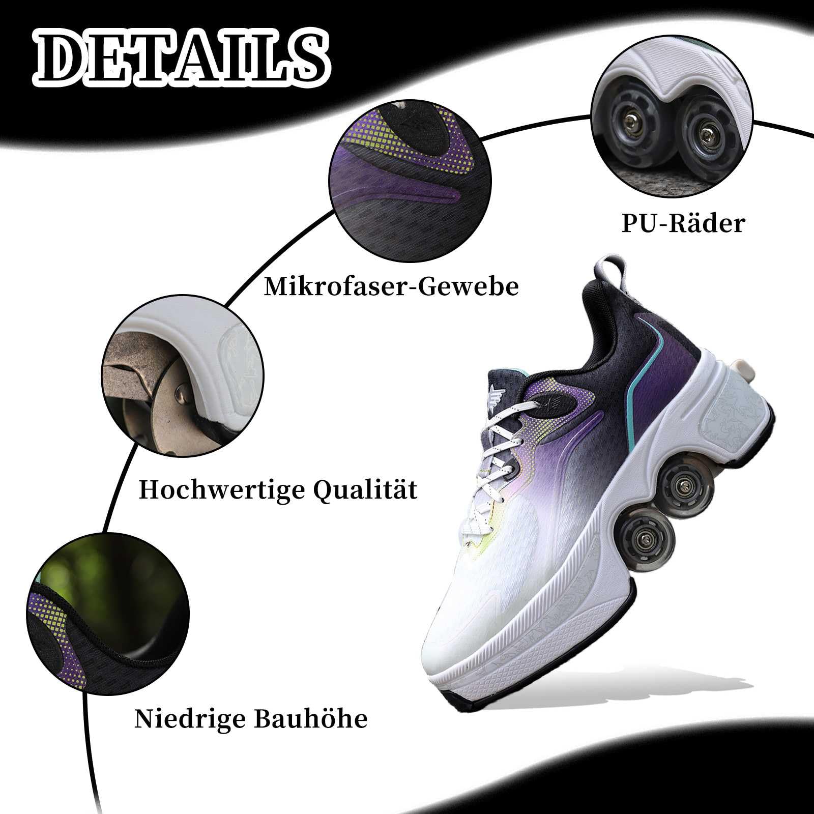 Schuhe mit Rollen für Männer Schuhe Rollschuhe Kinder Skateboard Schuhe Bequem Und Atmungsaktiv Quad Skates Verstellbare Rollschuhe Verstecktes Rad für Laufsportschuhe Zum Spielen für Männer