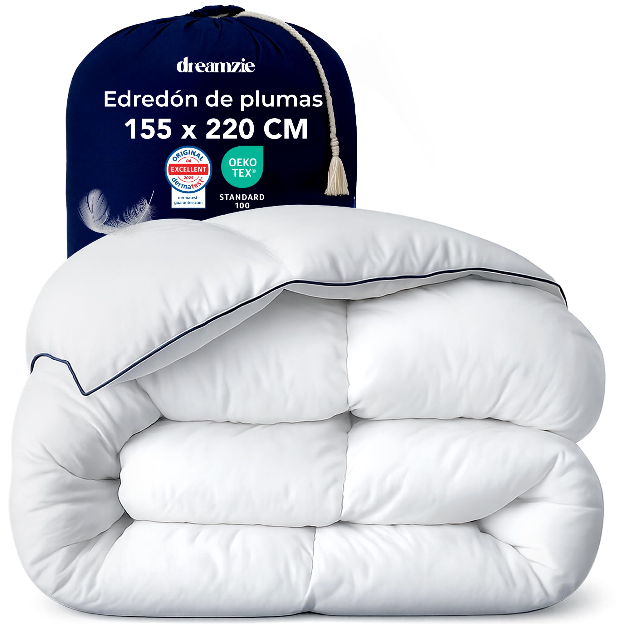 Edredón de plumas Dreamzie nórdico de plumón de pato para un descanso suave y acogedor de 155x220