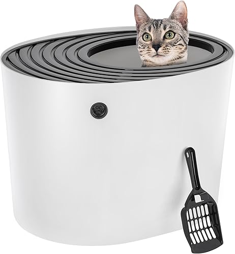 Vista 65 de IRIS USA - Caja de arena grande para gatos, con escudo de dispersión y pala; bandeja de arena para gatos, con parte superior abierta; color negro