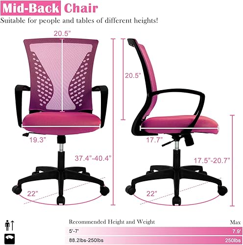 Miniatura 3 de Silla de oficina ergonómica de escritorio, silla de computadora de malla con respaldo medio, reposabrazos de soporte lumbar, moderna silla giratoria
