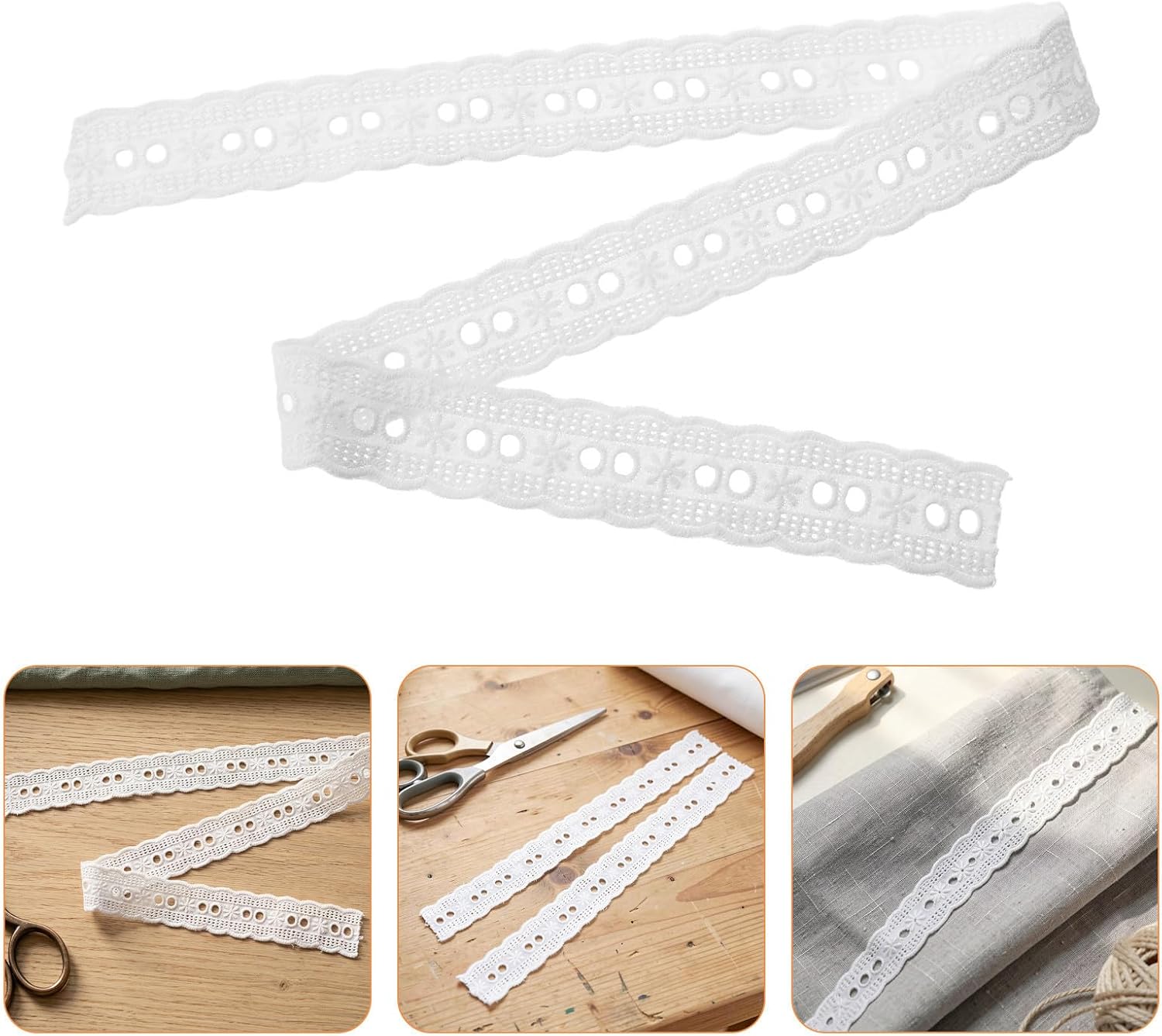 Floral Embroidery Lace Trim White Cotton for Sewing DIY Crafts