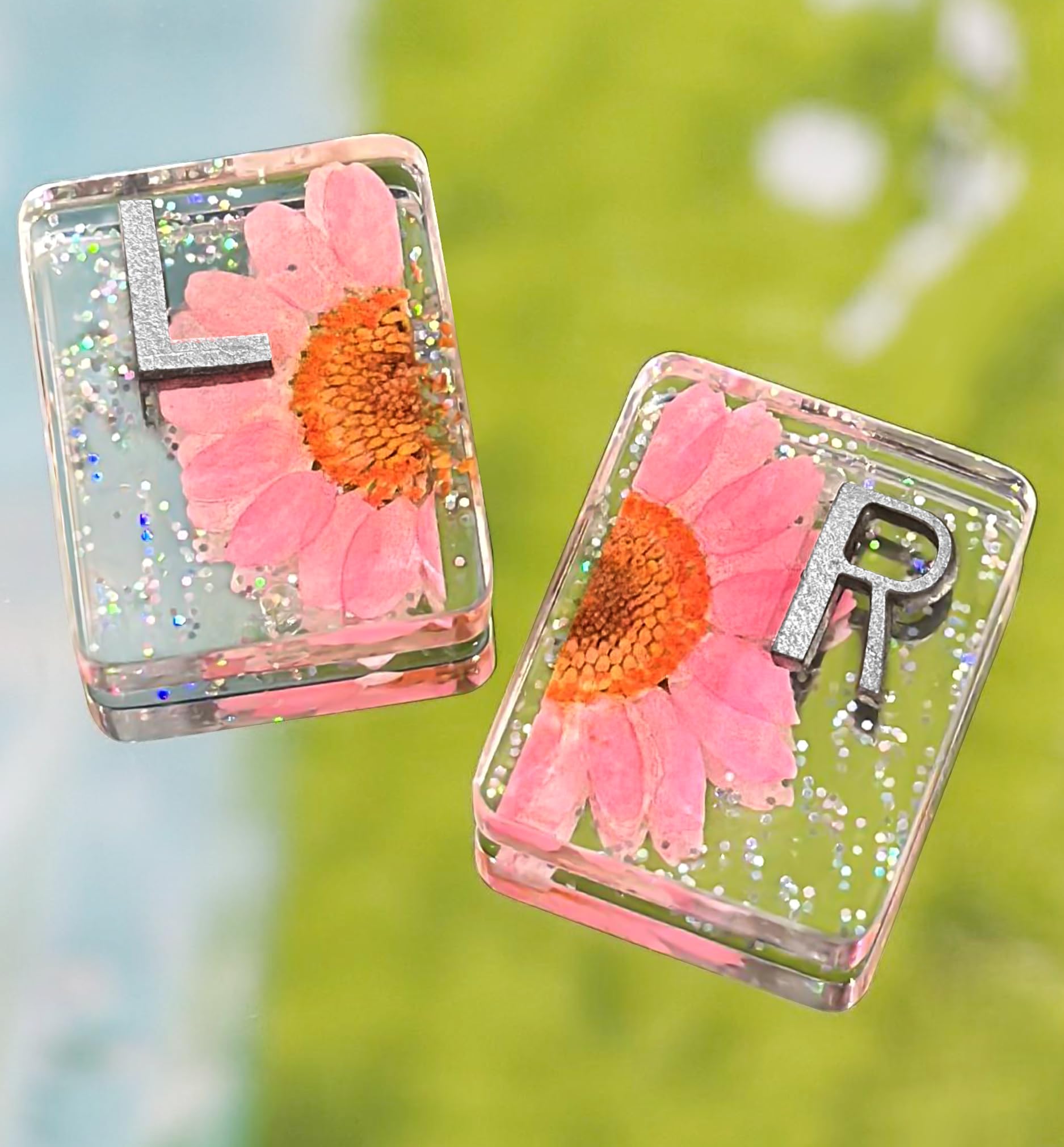 Plifal Xray Markers with Lead Initials Flower - X-ray Markers Rosy Dried Floral Glitter in Resin Radiology Include Reusable Adhesive Tapes to Nurse