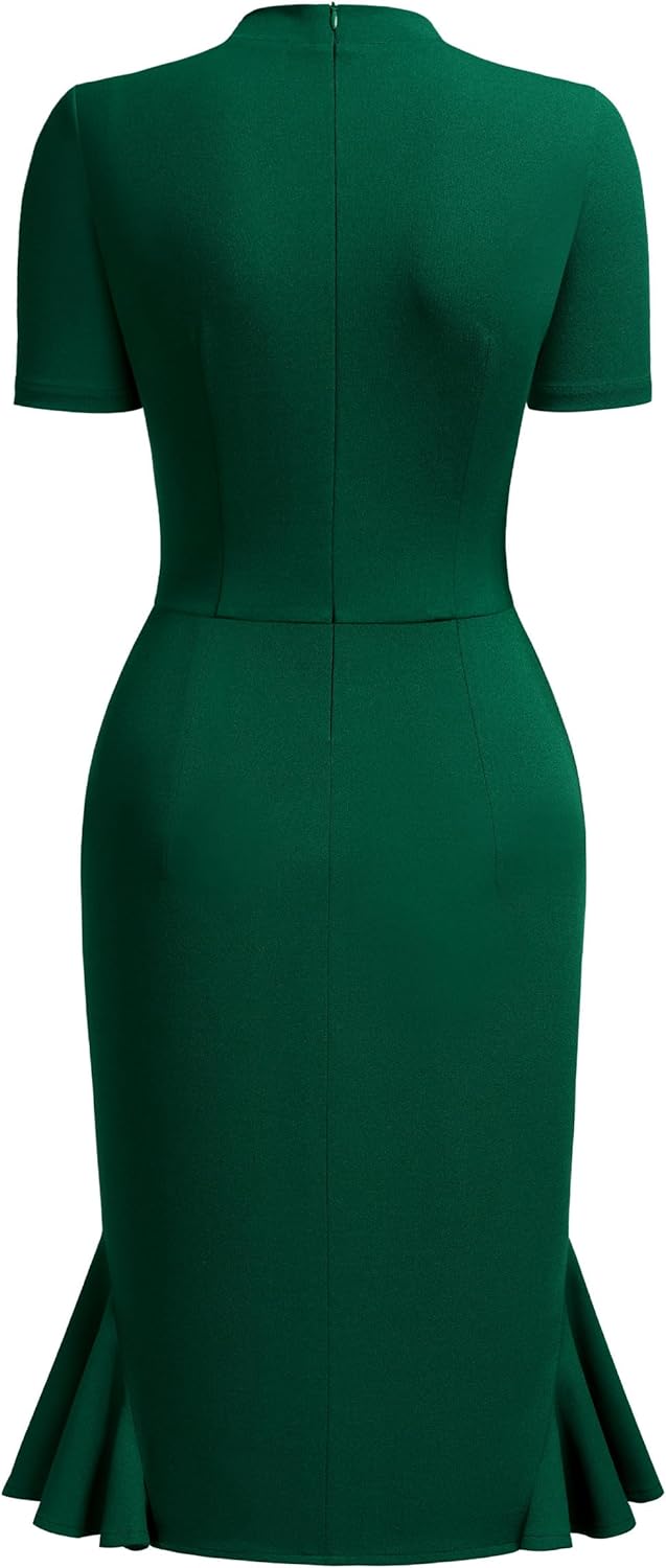 AISIZE Women's 1950s Vintage Tie Neck Cocktail Bodycon Pencil Dress - Image 5