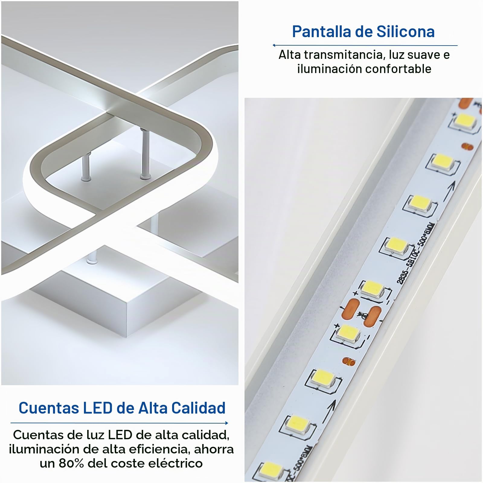 Osairous Lamparas de Techo Salon, 42W 4700LM Plafon LED Techo Moderno Blanco Cuadrado, Luz de Techo LED Dormitorio Acrílico para Cocina, Comedor, Estudio, Oficina, Blanco Frío 6500K, 64CM