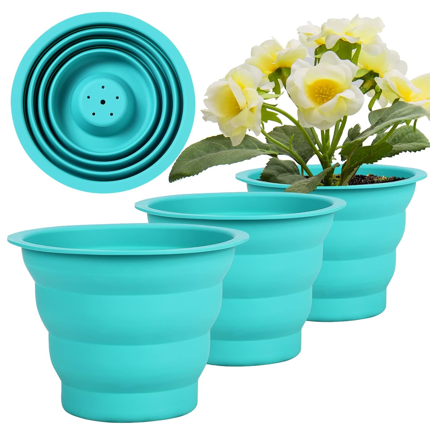 Plant Pots, Collapsible Silicone Flower Pots, 7inch Green Planters with