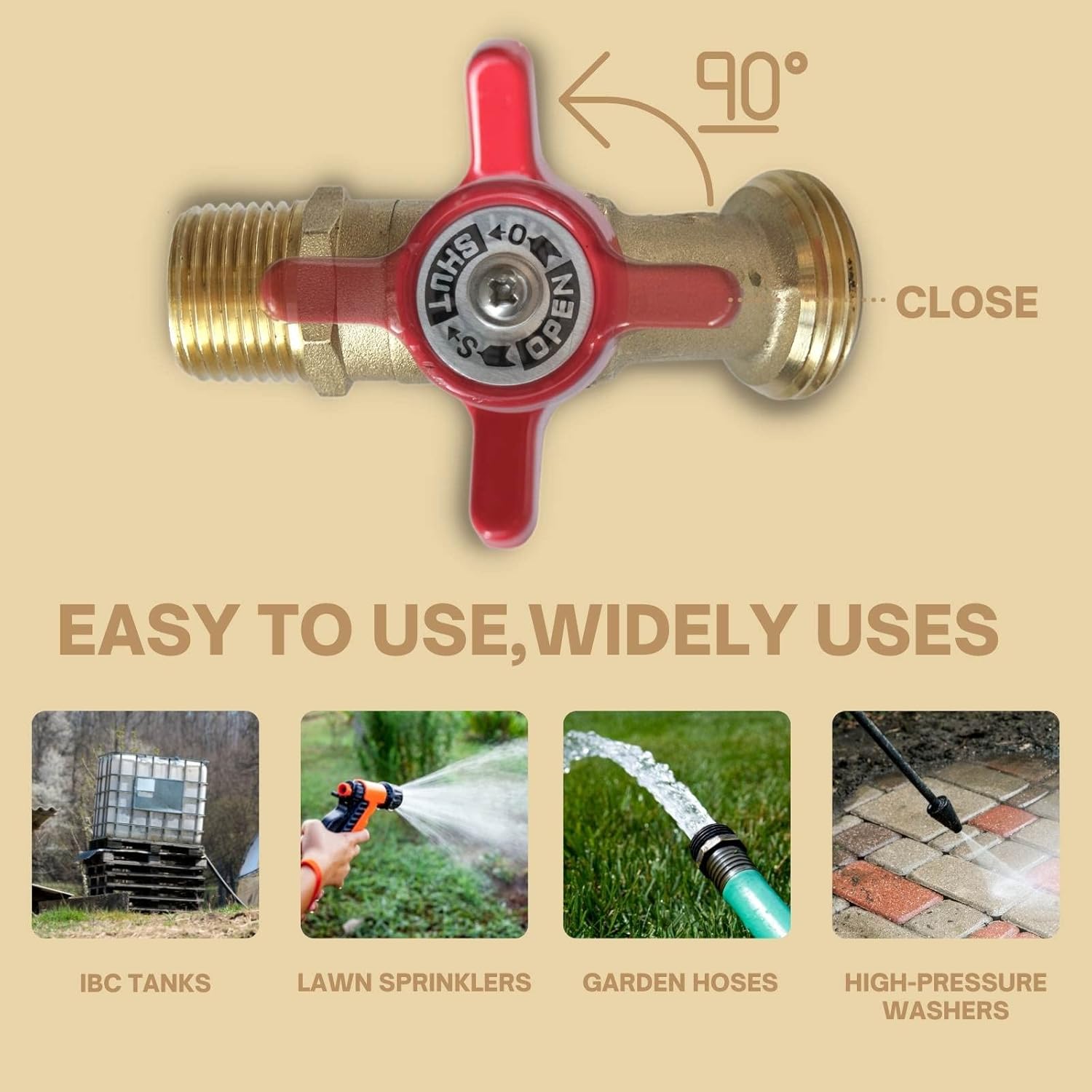 IBC Tote Adapter for 275-300 Gallon IBC Tanks, 2.44" Fine Thread Adapter with 2" Coarse Thread Adapter, Lead-Free Brass Hose Faucet Valve with Ball Valve, Garden Hose Connector