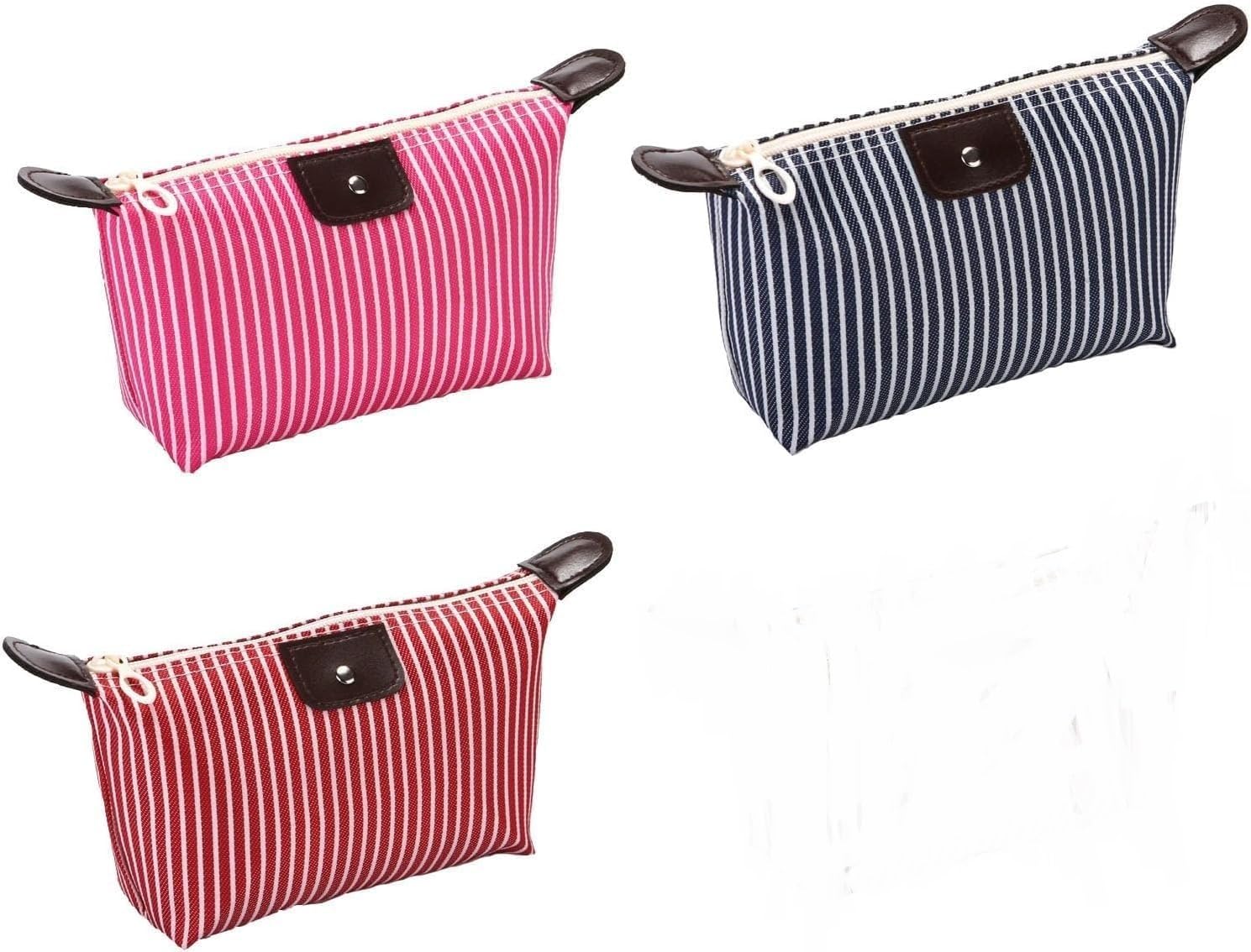 AMAZOPY 3 Portable Striped Cosmetic Bags – Travel Makeup Pouch Organizer with Zipper – Waterproof Toiletry Bags for Women and Girls - (Pack of 3)-image-26
