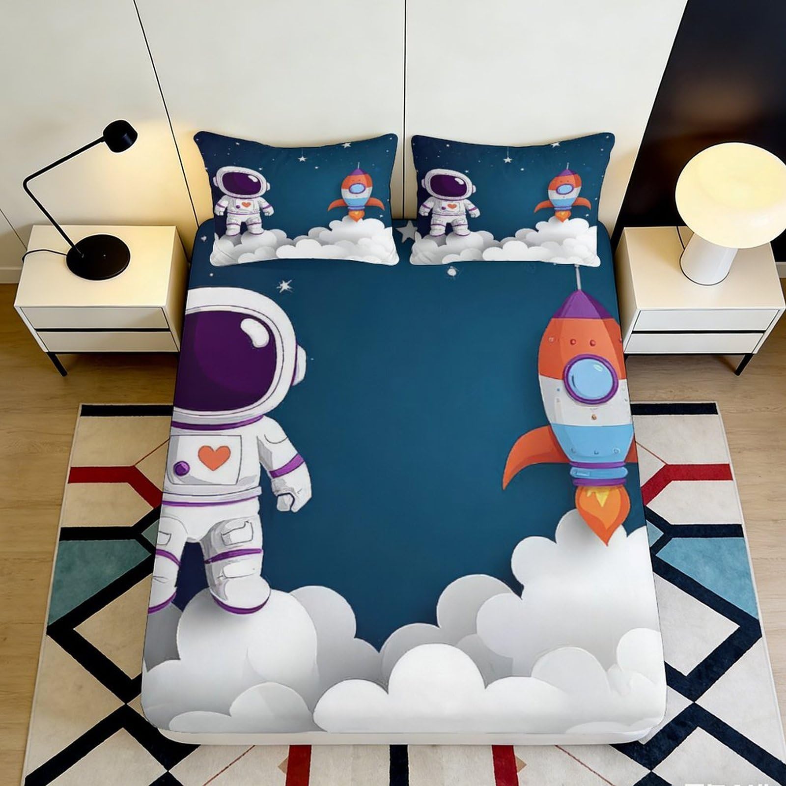 Pnayamiorkfel Style-3 3D Printed Astronaut Rocket Fitted Sheet Microfiber Soft Breathable Space Adventure Bed Cover For Bedroom Decor 90X200x25cm