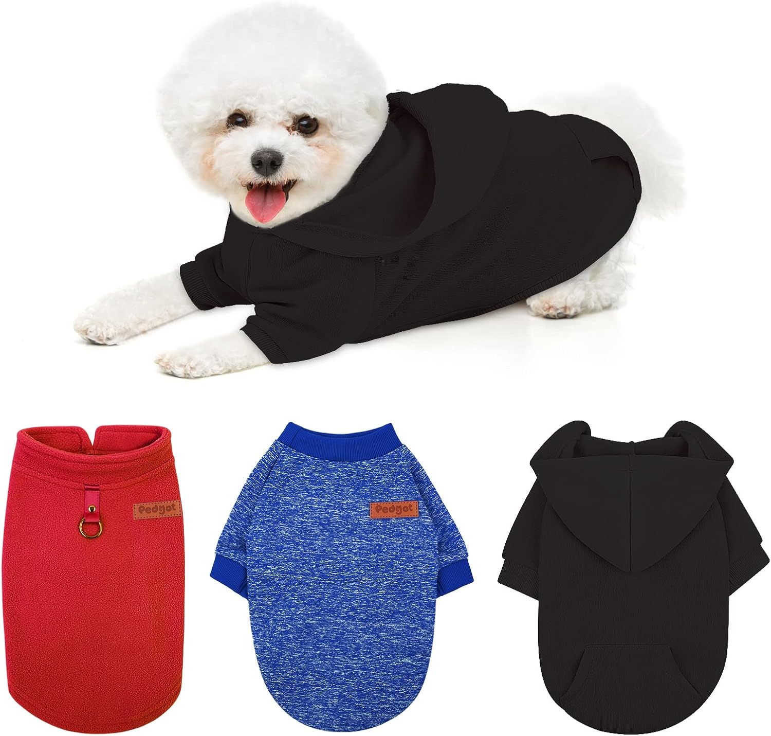 Pedgot 3 Pack Winter Dog Clothes Set Dog Hoodies with Pocket Dog Dog Fleece Vest Pullover Dog Coat Cozy Dog Outfit for Dogs and Cats, Large
