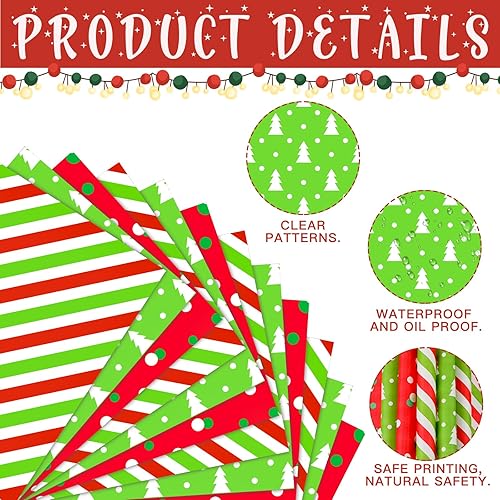 Miniatura 3 de Jetec 300 unidades de papel de cera de Navidad para sándwich, bandeja de envoltura de sándwich de Navidad, a prueba de grasa, hojas de envoltura de