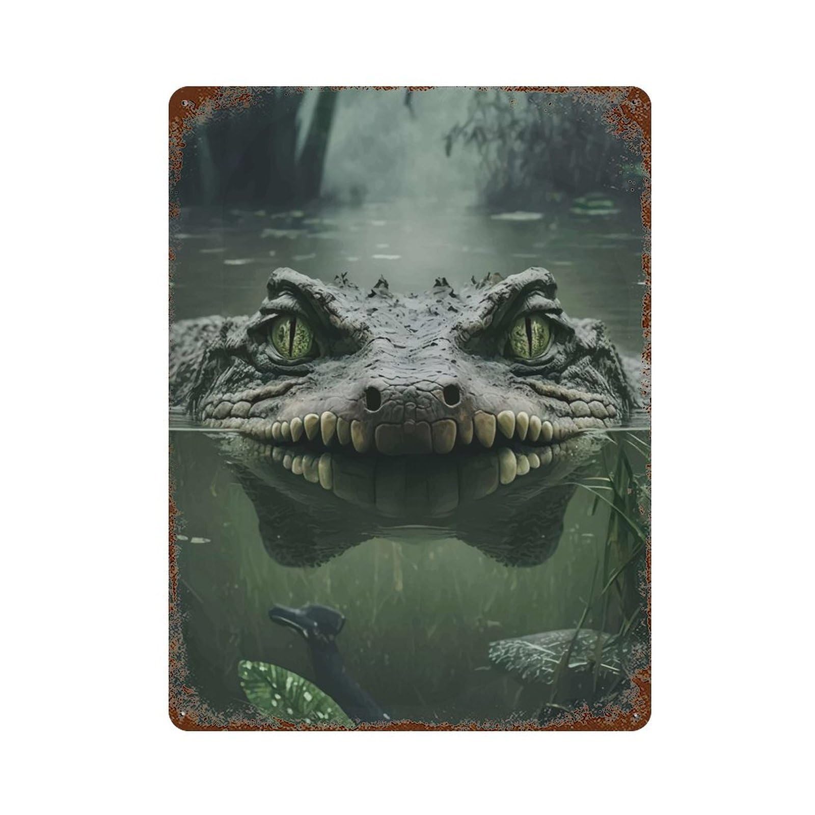 Crocodiles Lurk 15.7"x11.8" Retro Metal Sign, Vintage Wall Decor for Garage, Bar And Workshop Decor