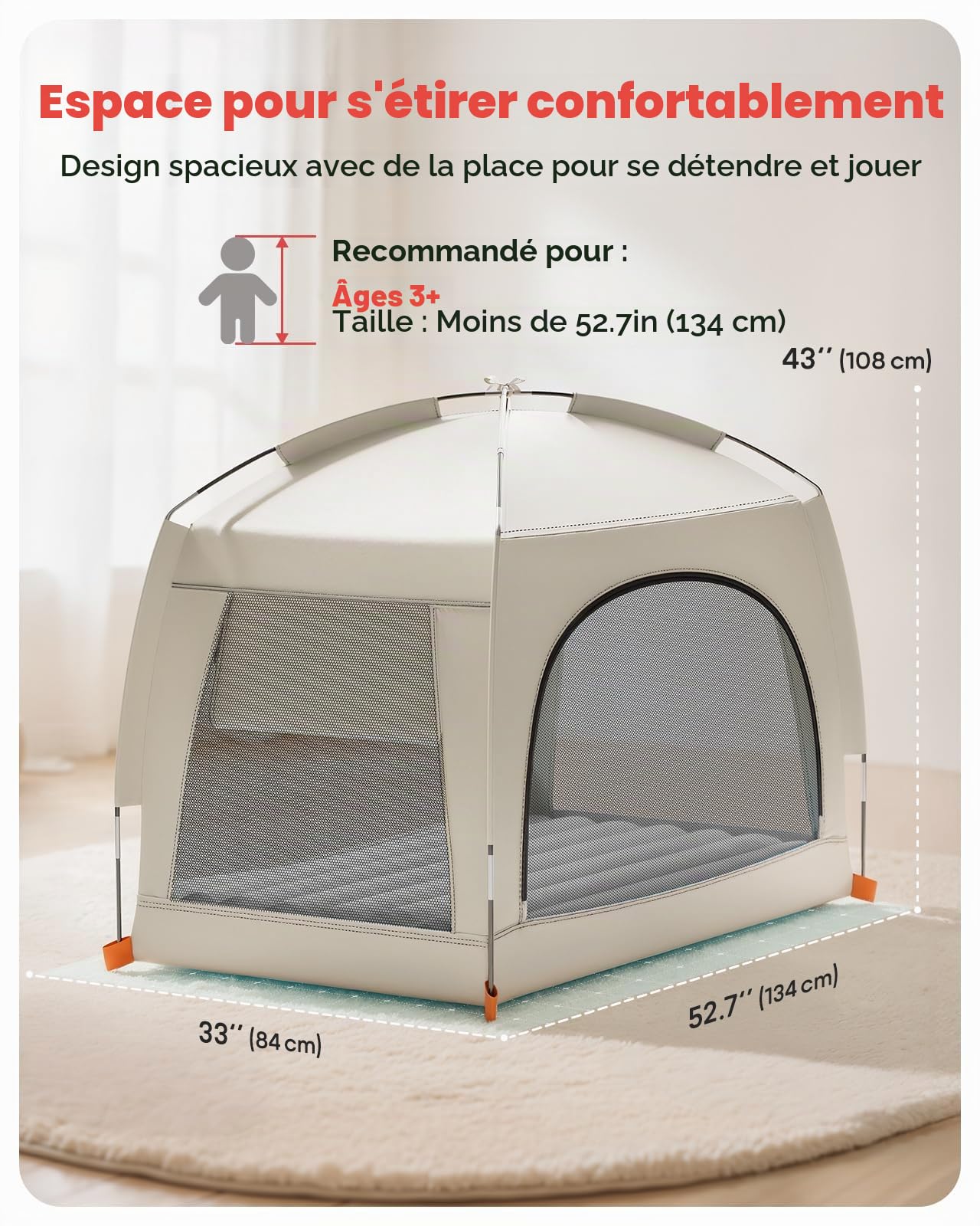 QPAU Lit de voyage gonflable pour tout-petits avec tente – Matelas gonflable léger avec pompe à main – Solution de couchage portable pour intérieur et extérieur pour camping, voyage, maison