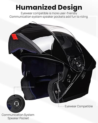 Miniatura 4 de ILM Casco de motocicleta para adultos, doble visera, abatible, modular de cara completa, modelo DOT WS206
