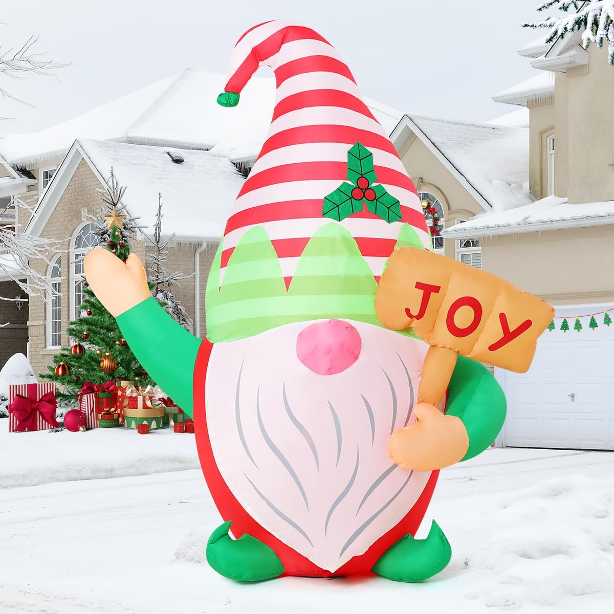 COMIN 5 FT Christmas Inflatables Gnome Outdoor Decoration Blow Up Yard with Built-in LEDs for Holiday Garden Party Decor