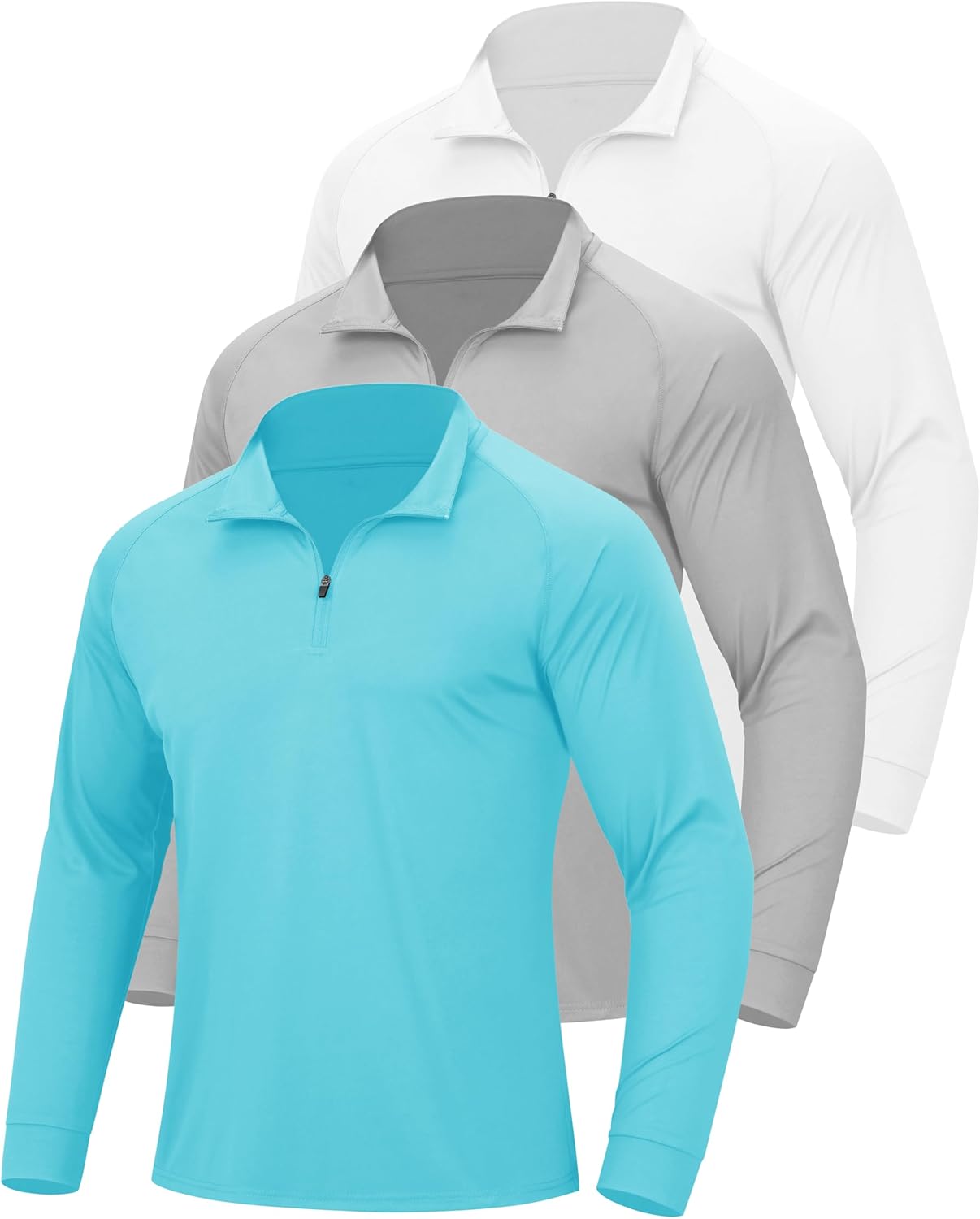 3Pack Men’s Quarter Zip Pullover Athletic Shirts Long Sleeve Sweatshirts Quick Dry Shirts Tops for Running Workout Golf Gym