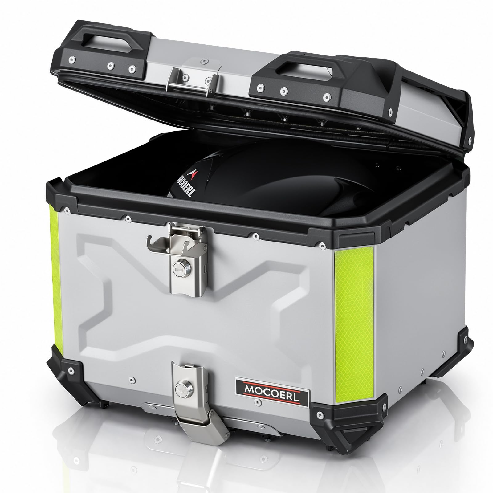 MOCOERL Bauletto per moto, colore nero, grande capacità, 45 l, impermeabile, in plastica ABS, portapacchi per moto, boxe, supporto universale di fissaggio (702S)