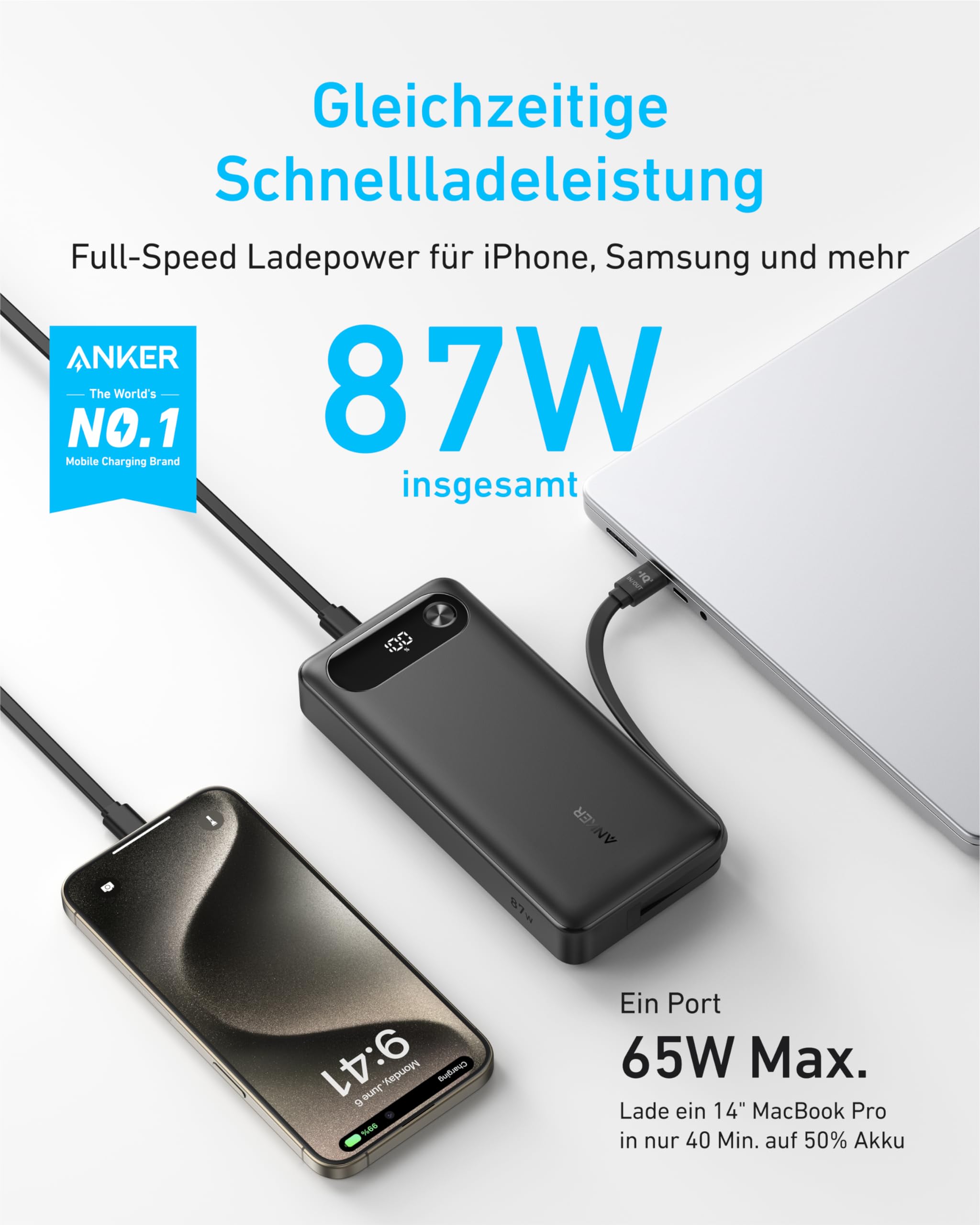 Anker Power Bank, 20,000mAh Portable Charger with Built-in USB-C