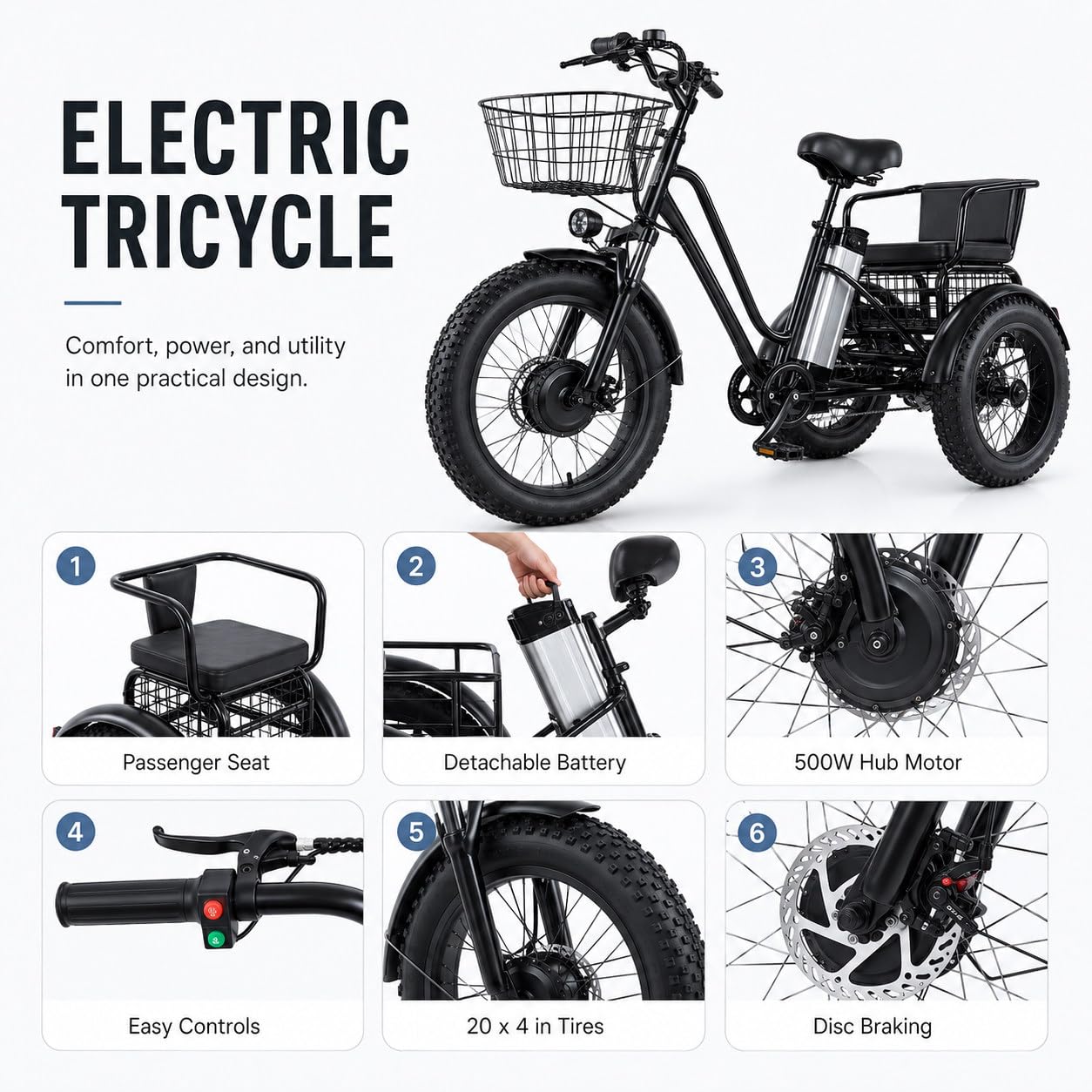 Tricycle électrique pour Adultes - Charge 200Kg