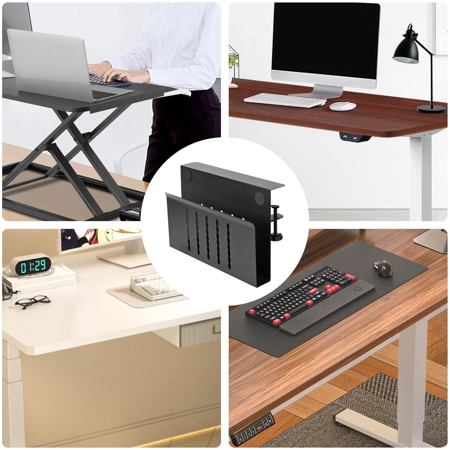 Clamp on Desk Shelf,Aluminum Alloy Vertical Laptop Stand | No Drilling Under Desk Laptop Holder, Side Storage Stand for Home Studio