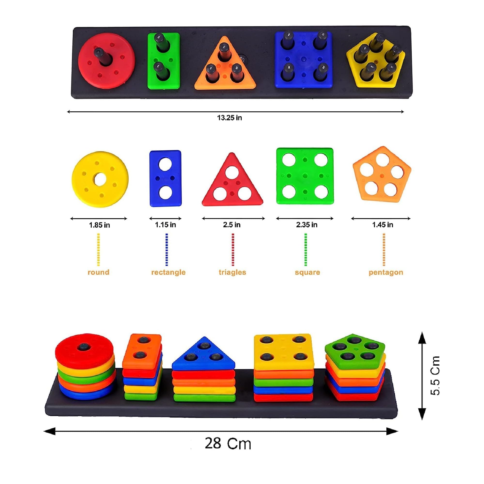 RAINBOW RIDERS Buy 1 Get 1 Combo (Plastic Shape Sorter Cube Block 9 Pcs Toy + Long Shape Stacker Puzzle Game) Multicolor Baby Activity Toys for Boys Girls 3,4,5,6+ Years 3
