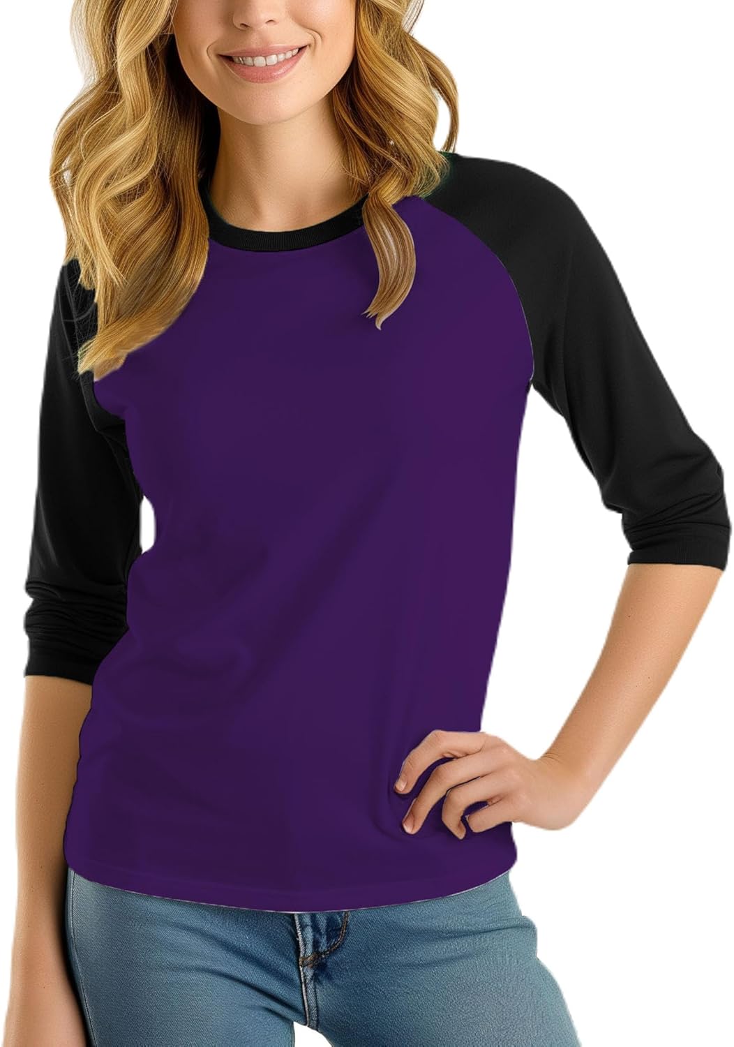 Decrum Baseball Shirt Women - Casual Fashion 3/4 Length Sleeve Womens Raglan Tops