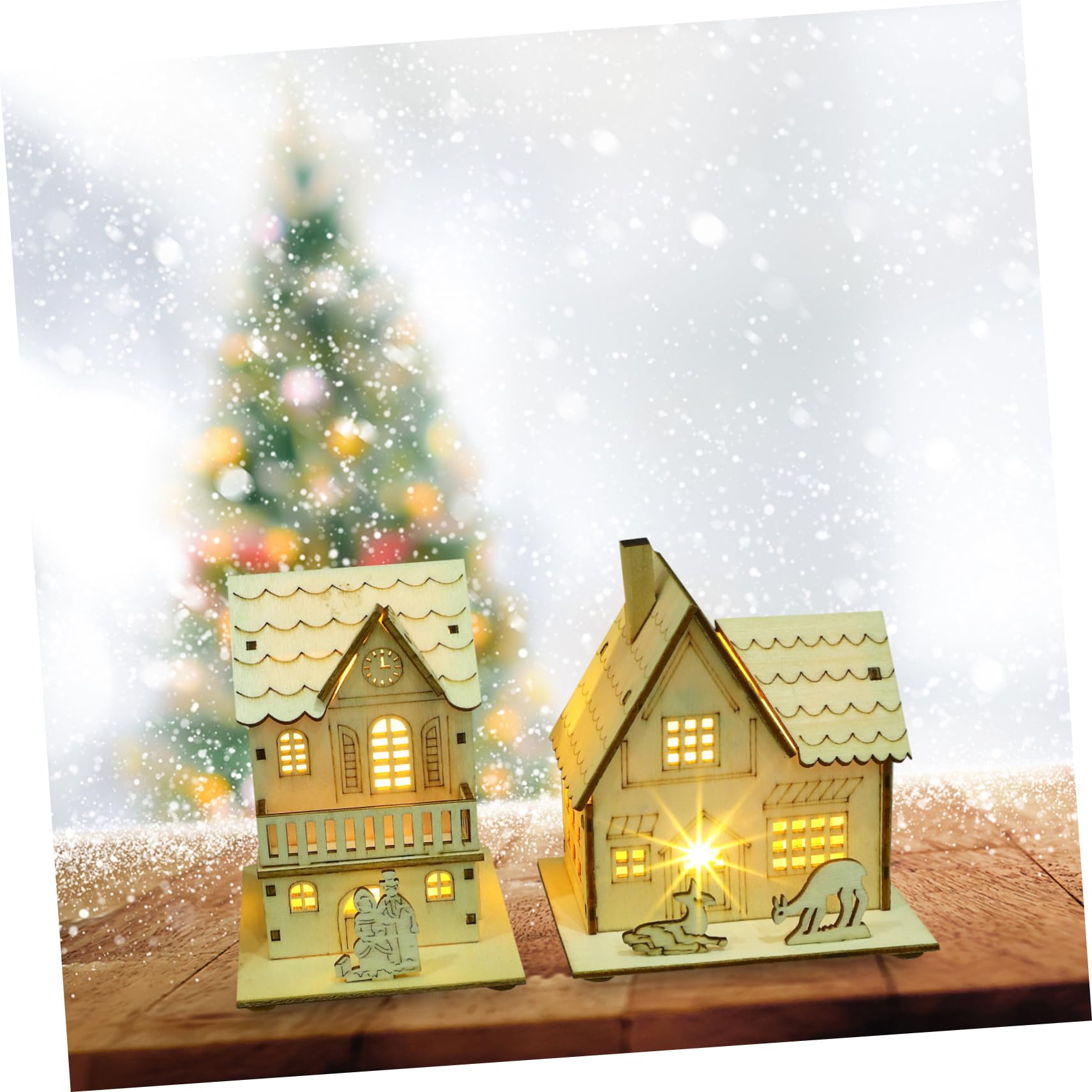 Alipis 5 Sätze Leuchtende Hüttenornamente Aus Holz Vormontiertes Erweiterbares Miniaturen Weihnachtshäuser Hausdekoration Weihnachtsdorfhaus Nachthäuschen 3 Stück * 5